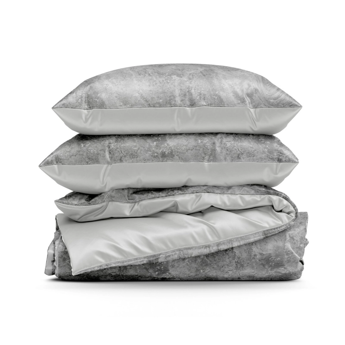 Saténové bavlněné povlečení 160x200 cm s mramorovým motivem, stříbrné a ocelové