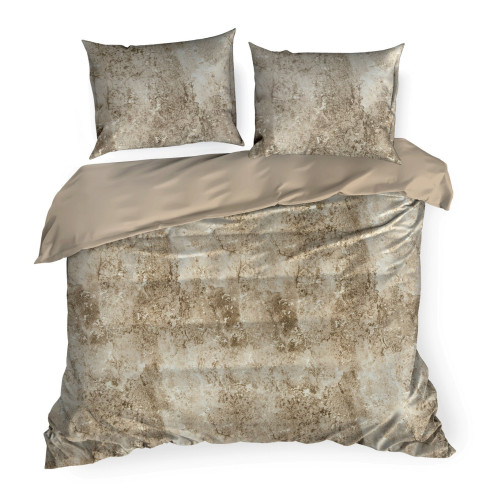Povlečení 160x200 cm saténové bavlněné s mramorovým vzorem, béžové