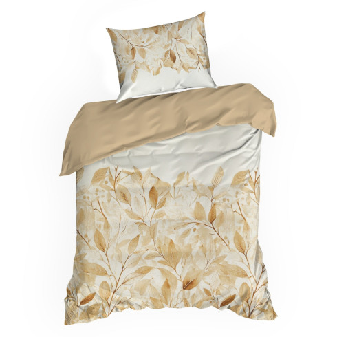 Obliečky 160x200 cm saténové bavlnené s rastlinným vzorom, oranžové a hnedé