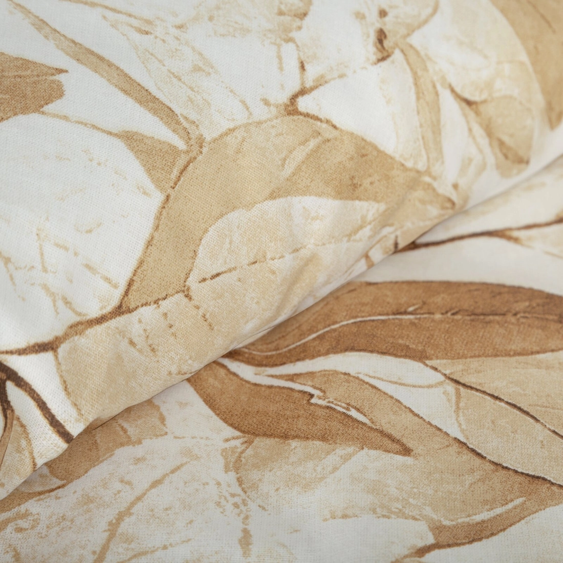 Obliečky 160x200 cm saténové bavlnené s rastlinným vzorom, oranžové a hnedé