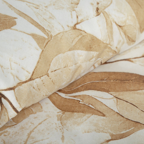 Obliečky 160x200 cm saténové bavlnené s rastlinným vzorom, oranžové a hnedé