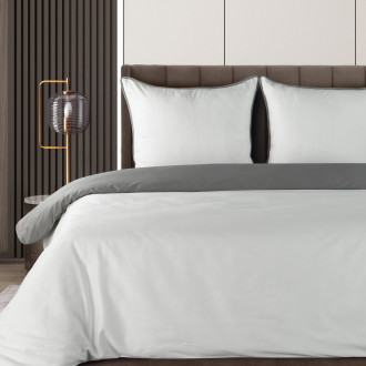 Obliečky 160x200 cm saténové obojstranné, biele a oceľové