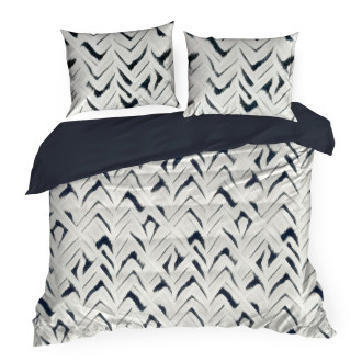 Obliečky 160x200 cm saténové s geometrickým vzorom, biele a námornícke modré