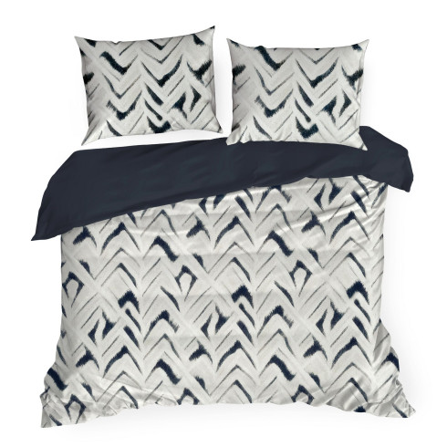 Povlečení 160x200 cm saténové s geometrickým vzorem, bílé a námořnické modré