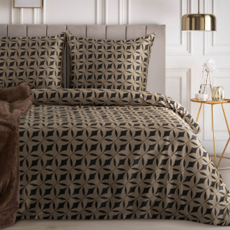 Obliečky 160x200 cm saténové s geometrickým vzorom, tmavohnedé a svetlohnedé