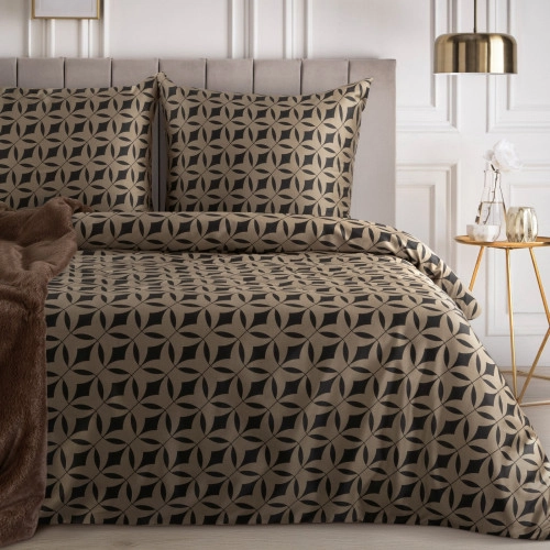 Obliečky 160x200 cm saténové s geometrickým vzorom, tmavohnedé a svetlohnedé