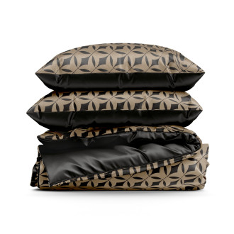 Obliečky 160x200 cm saténové s geometrickým vzorom, tmavohnedé a svetlohnedé