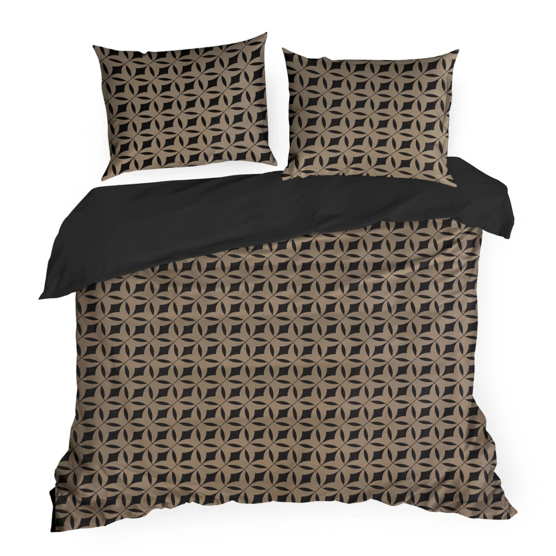Povlečení 160x200 cm saténové s geometrickým vzorem, tmavě hnědé a světle hnědé