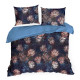 Povlečení 160x200 cm saténové s květinovým motivem, tmavomodré a rezavé