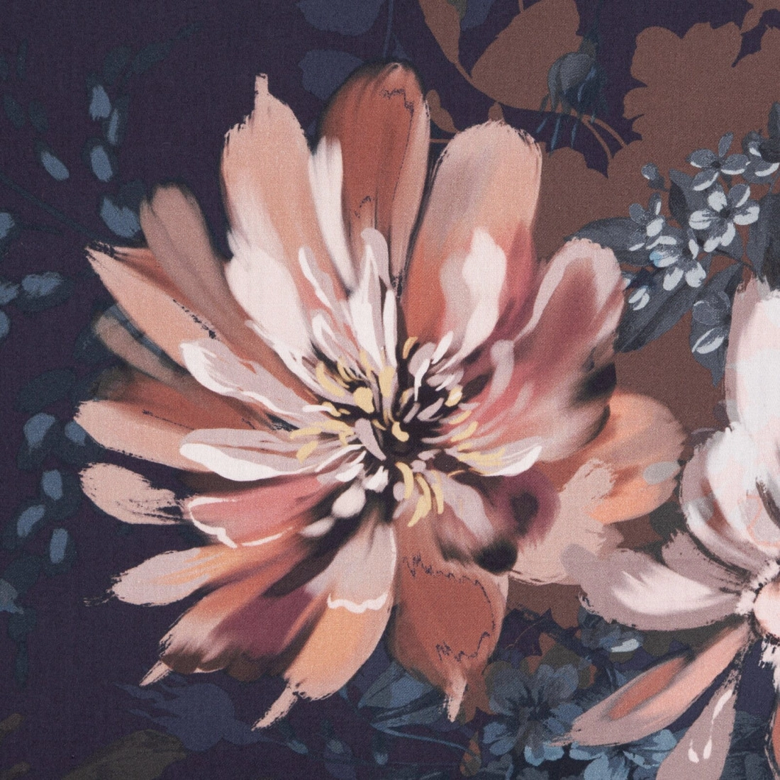 Povlečení 160x200 cm saténové s květinovým motivem, tmavomodré a rezavé