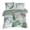 Povlečení 160x200 cm saténové s květinovým vzorem, bílé a zelené