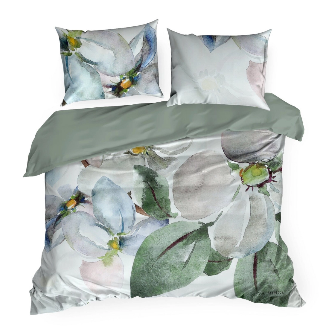 Povlečení 160x200 cm saténové s květinovým vzorem, bílé a zelené