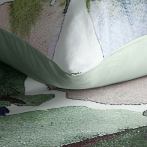 Povlečení 160x200 cm saténové s květinovým vzorem, bílé a zelené