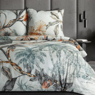 Obliečky 160x200 cm saténové s kvetinovým vzorom, krémové a oranžové