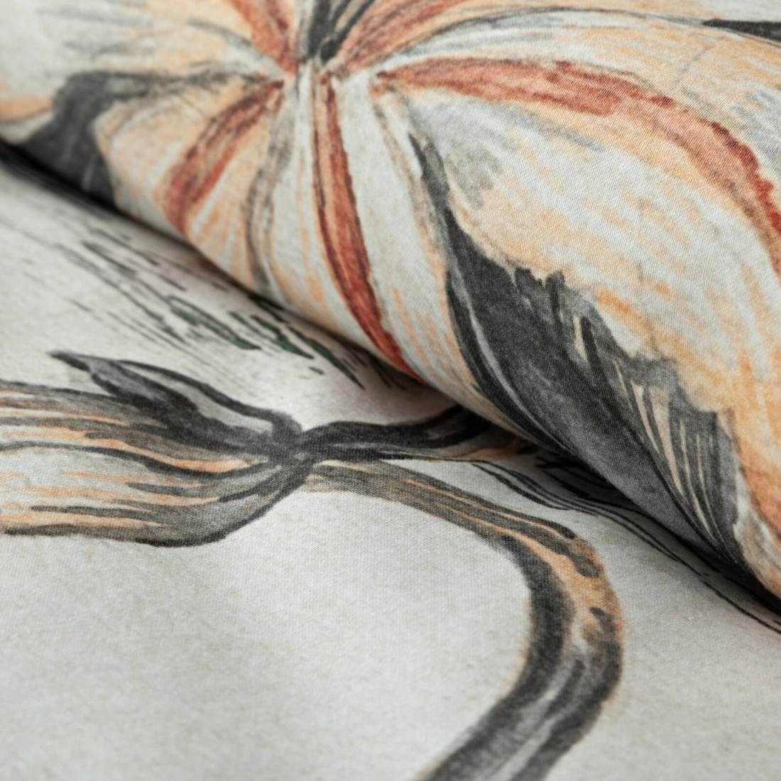 Povlečení 160x200 cm saténové s květinovým vzorem, krémové a oranžové