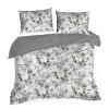 Saténové povlečení 160x200 cm s květinovým vzorem, stříbrné a olivové