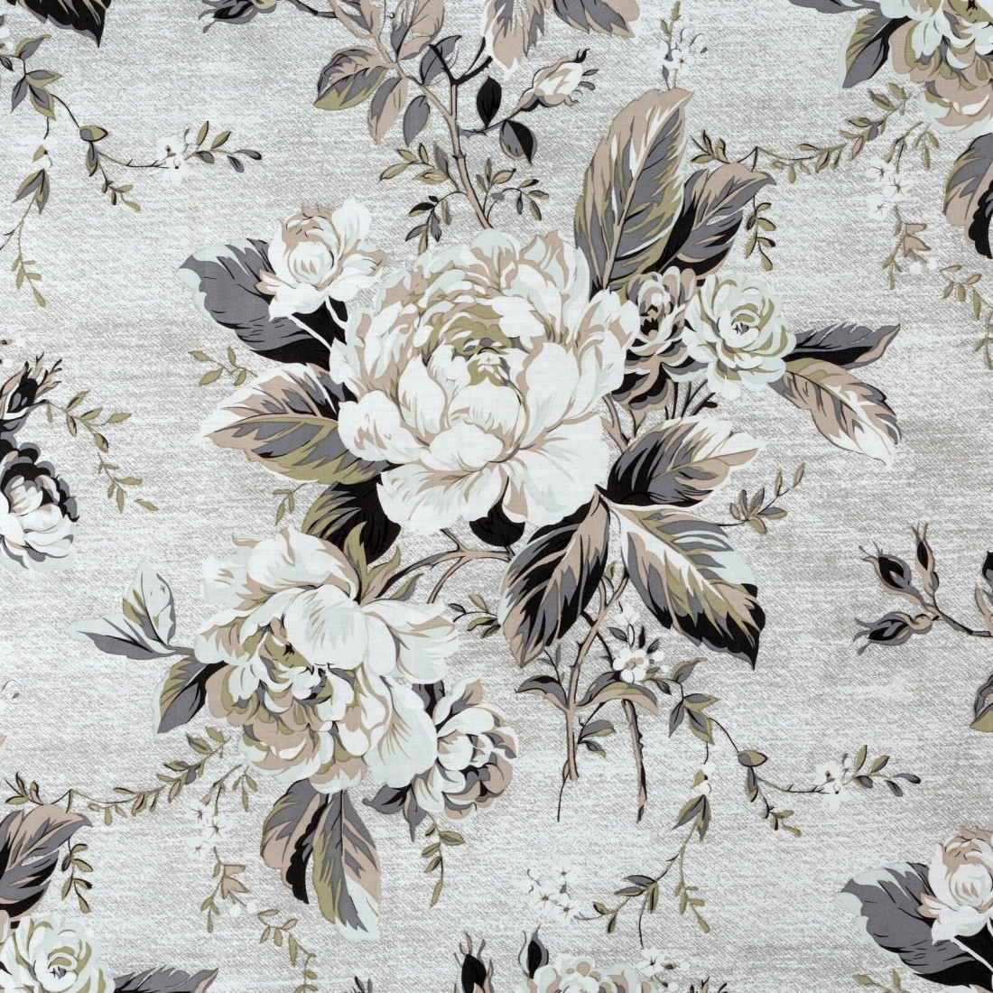 Saténové povlečení 160x200 cm s květinovým vzorem, stříbrné a olivové