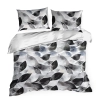 Saténové povlečení 160x200 cm s rostlinným vzorem, bílé a grafitové