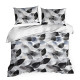 Obliečky 160x200 cm saténové s rastlinným vzorom, biele a grafitové
