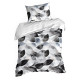 Obliečky 160x200 cm saténové s rastlinným vzorom, biele a grafitové