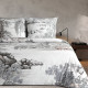 Povlečení 160x200 cm saténové s rostlinným vzorem, bílé a ocelové