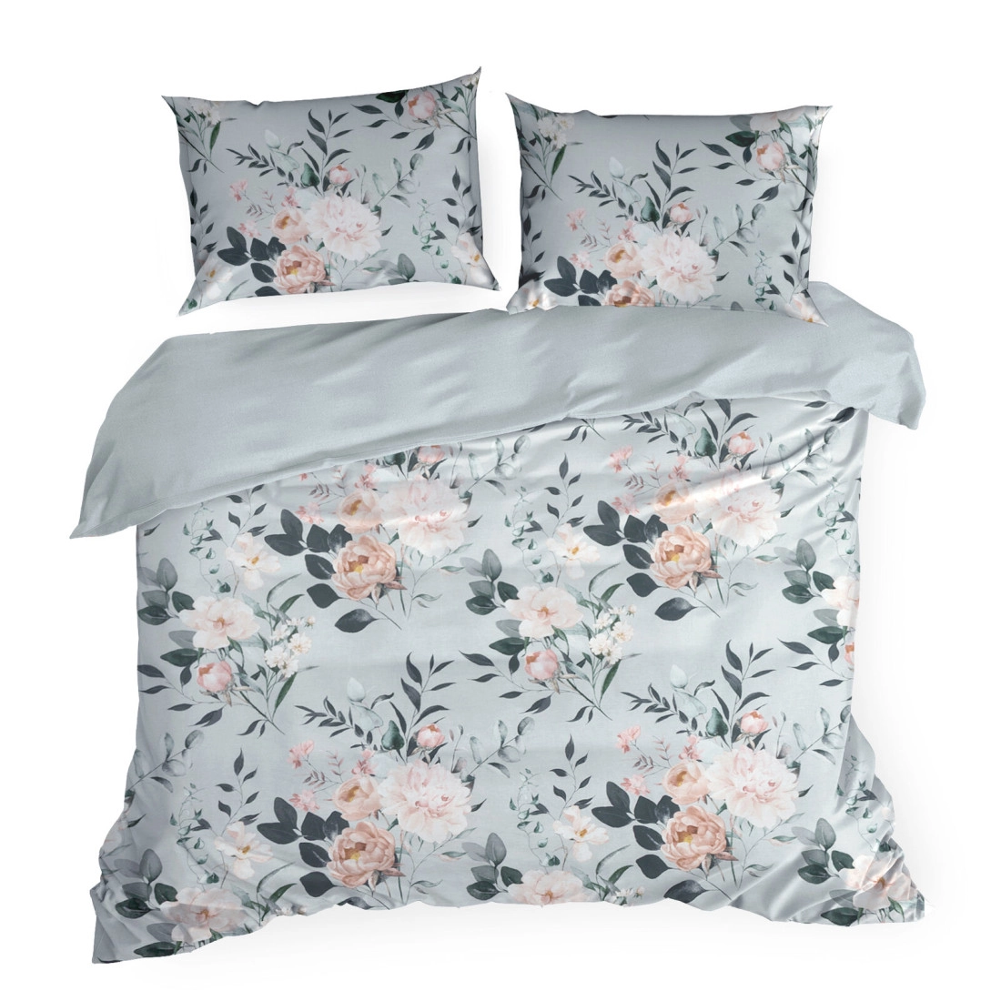 Povlečení 220x200 cm bavlněné renforcé květinové, šedé a ocelové