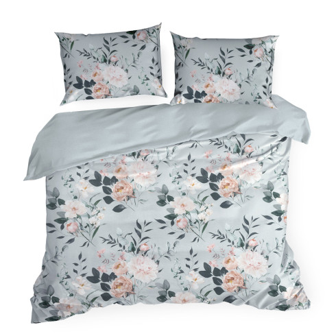 Obliečky 220x200 cm bavlnené renforcé kvetinové, sivé a oceľové