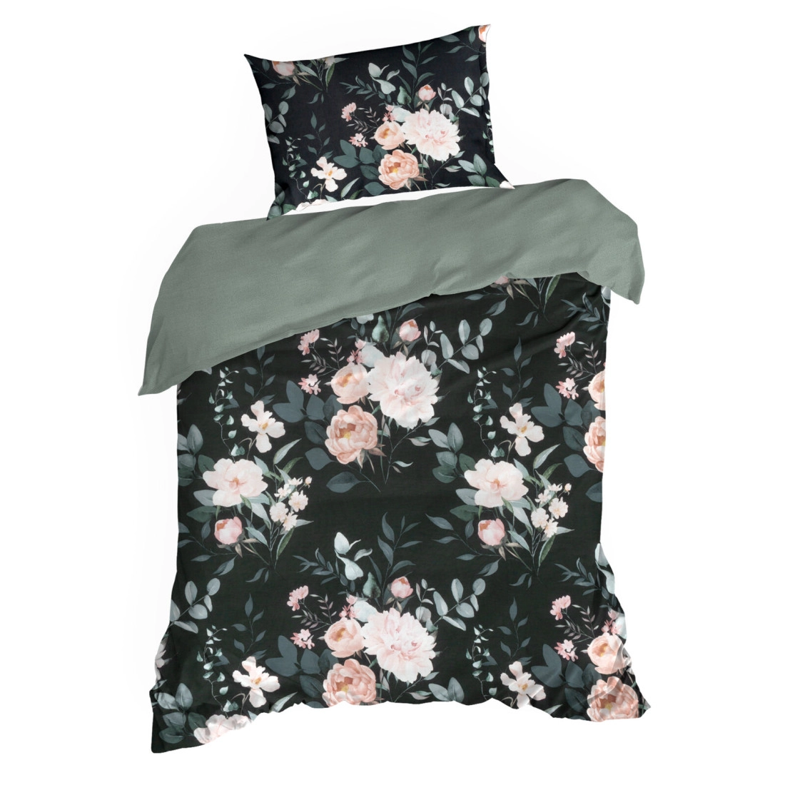 Povlečení 220x200 cm bavlněné renforcé květované, černé a šalvějové