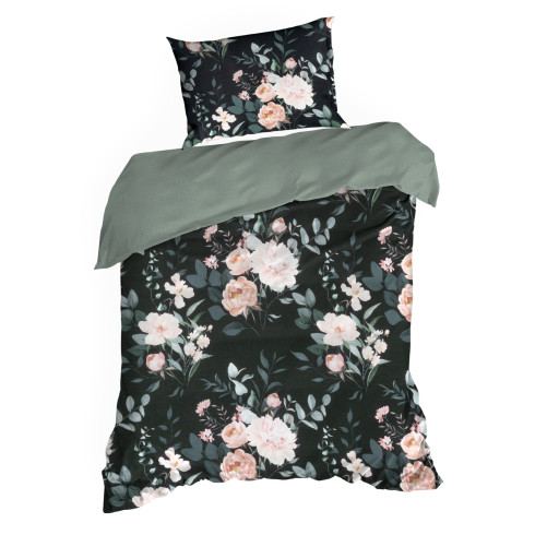 Povlečení 220x200 cm bavlněné renforcé květované, černé a šalvějové