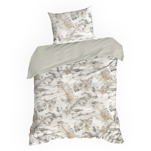 Obliečky 220x200 cm bavlnené s rastlinným vzorom, biele a oceľové