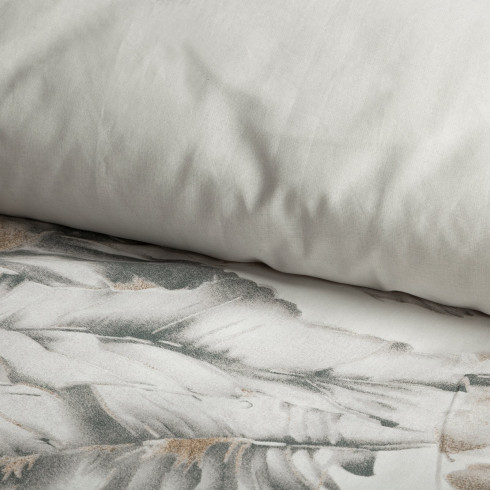 Obliečky 220x200 cm bavlnené s rastlinným vzorom, biele a oceľové