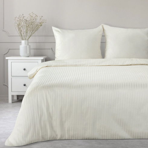 Obliečky 220x200 cm bavlnené saténové krémové s pruhovaným vzorom