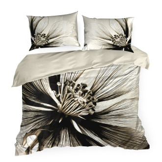 Obliečky 220x200 cm bavlnené saténové kvetované, béžové a hnedé