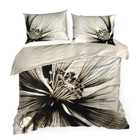 Obliečky 220x200 cm bavlnené saténové kvetované, béžové a hnedé