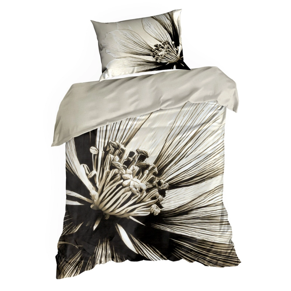 Povlečení 220x200 cm bavlněný satén květované, béžové a hnědé