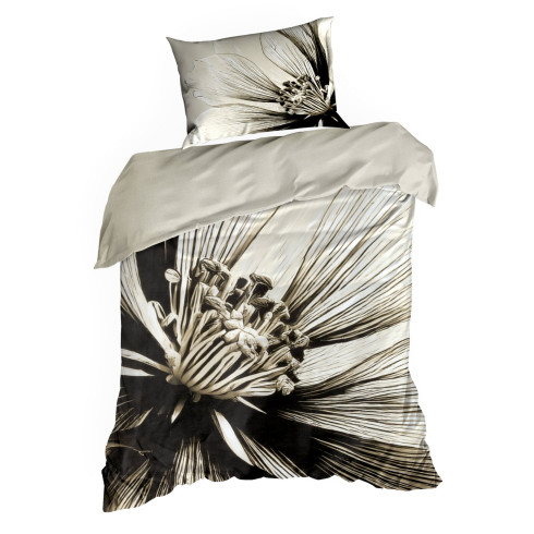 Obliečky 220x200 cm bavlnené saténové kvetované, béžové a hnedé