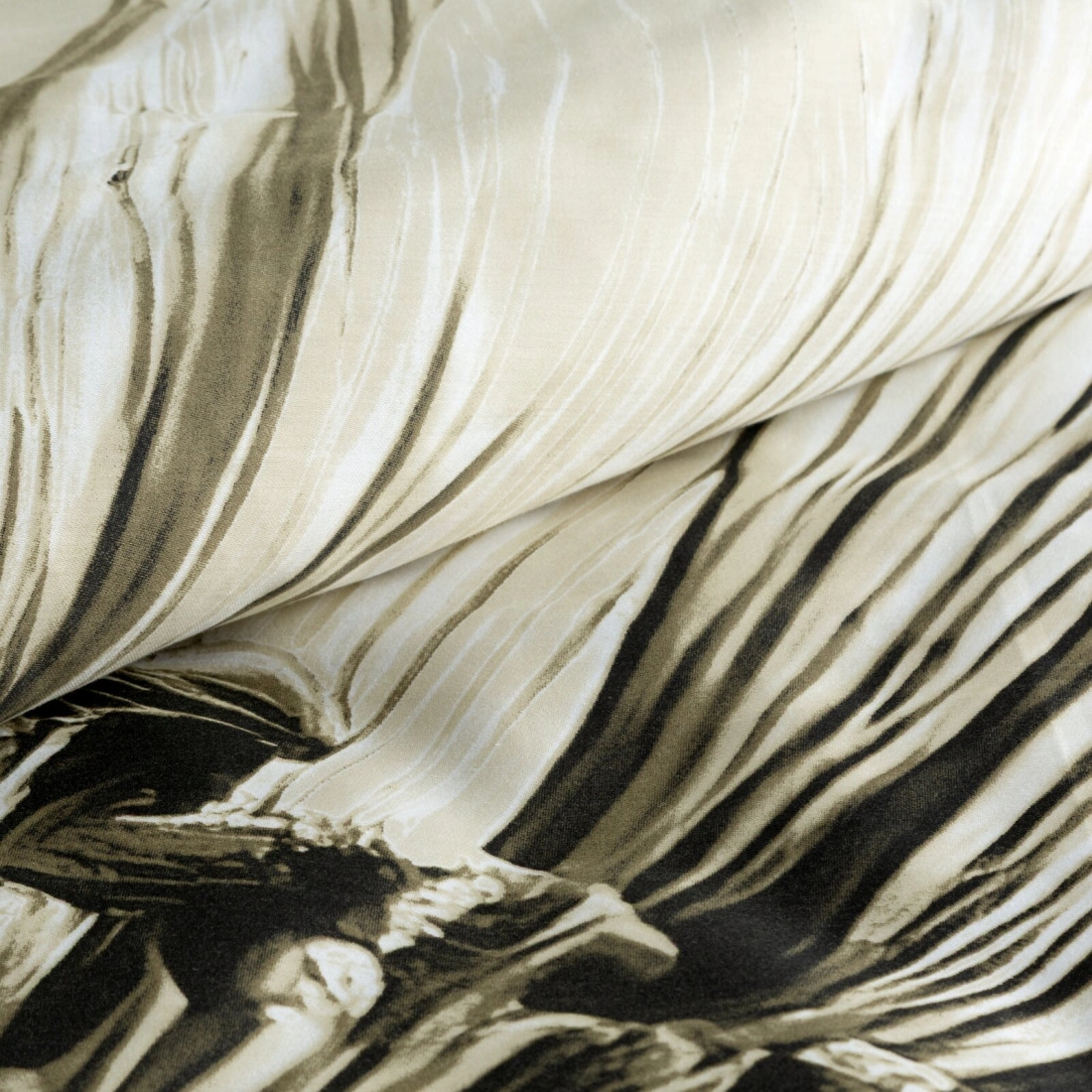 Povlečení 220x200 cm bavlněný satén květované, béžové a hnědé