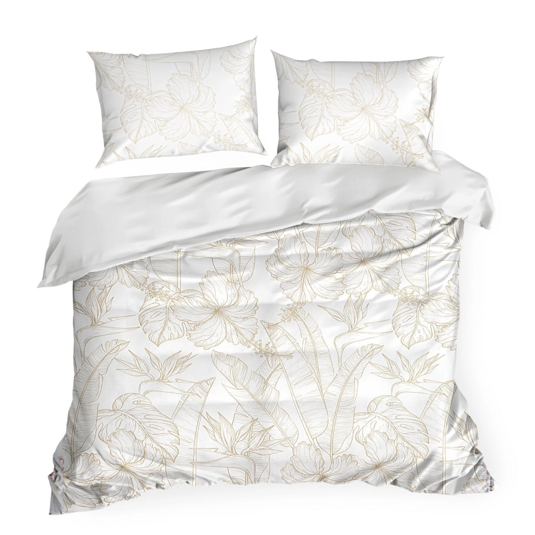 Obliečky 220x200 cm bavlnené saténové kvetované biele a béžové