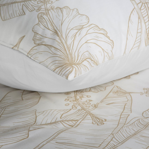 Obliečky 220x200 cm bavlnené saténové kvetované biele a béžové