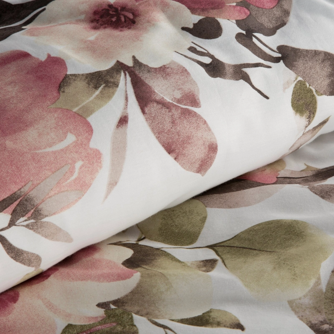 Povlečení 220x200 cm z bavlněného saténu, květované, bílé a bordó