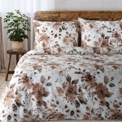 Obliečky 220x200 cm bavlnené saténové kvetované, biele a púdrovo ružové