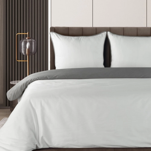 Obliečky 220x200 cm bavlnené saténové obojstranné, biele a oceľové
