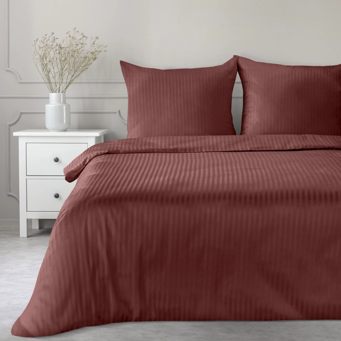 Povlečení 220x200 cm z bavlněného saténu, pruhované, bordó