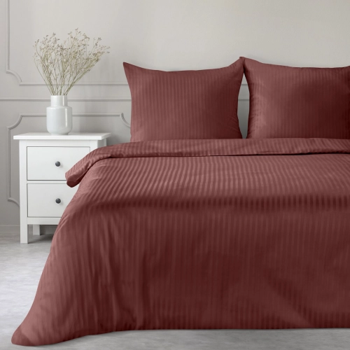 Obliečky 220x200 cm bavlnené saténové pruhované, bordové