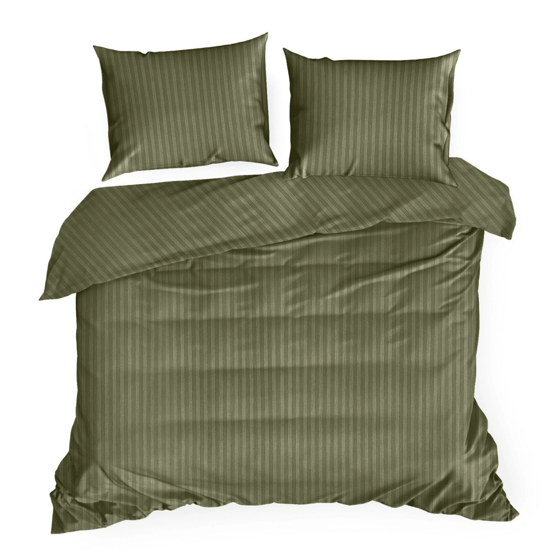 Povlečení 220x200 cm z bavlněného saténu, pruhované, olivové