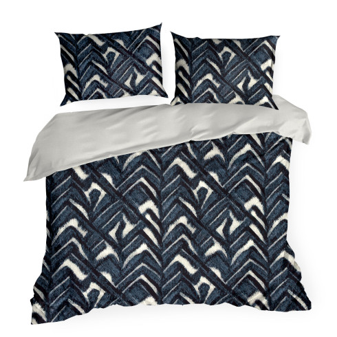 Obliečky 220x200 cm bavlnené saténové s geometrickým vzorom, tmavomodré a béžové