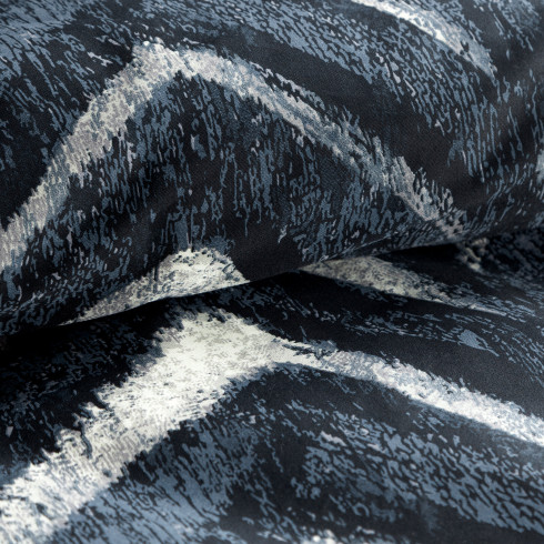 Obliečky 220x200 cm bavlnené saténové s geometrickým vzorom, tmavomodré a béžové