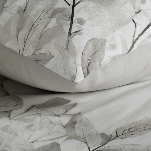 Povlečení 220x200 cm z bavlněného saténu s rostlinným vzorem, stříbrné a bílé