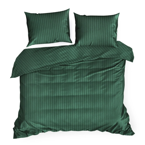 Obliečky 220x200 cm bavlnené saténové tmavozelené v prúžkoch