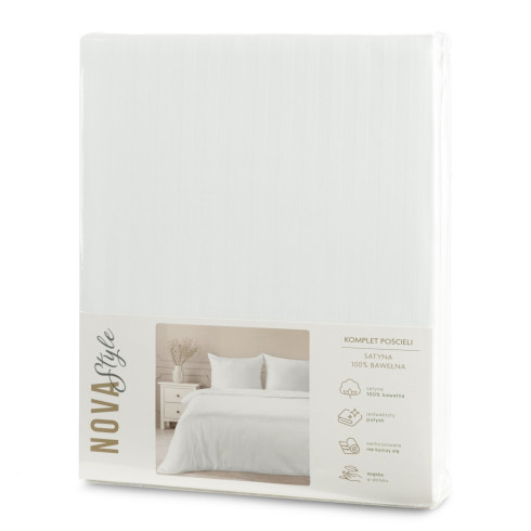 Obliečky 220x200 cm saténové bavlnené biele v jemné prúžky